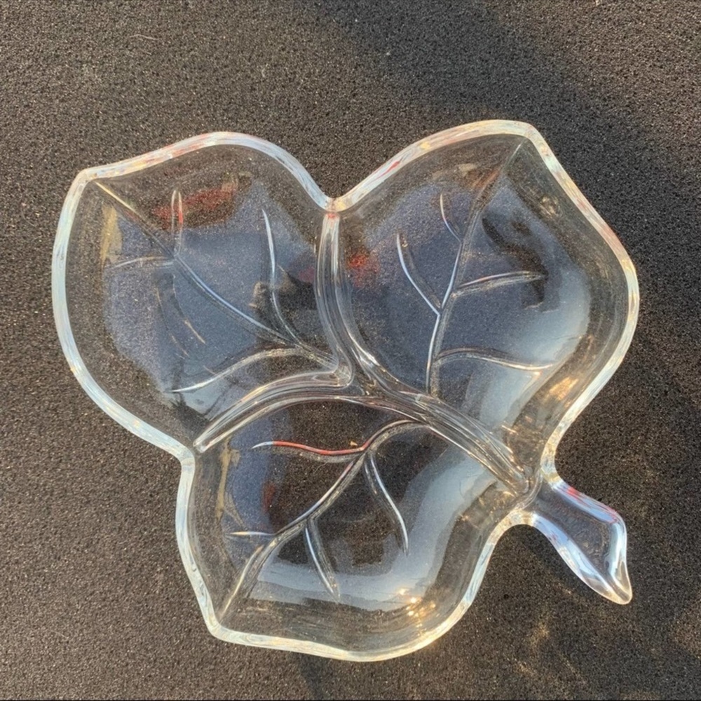 Vintage Clear Glass Clover Leaf Divided Candy Dish